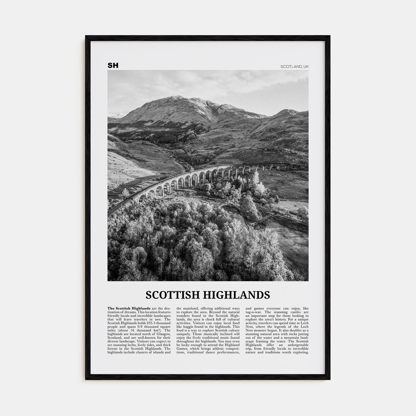 Scottish Highlands Travel B&W Poster