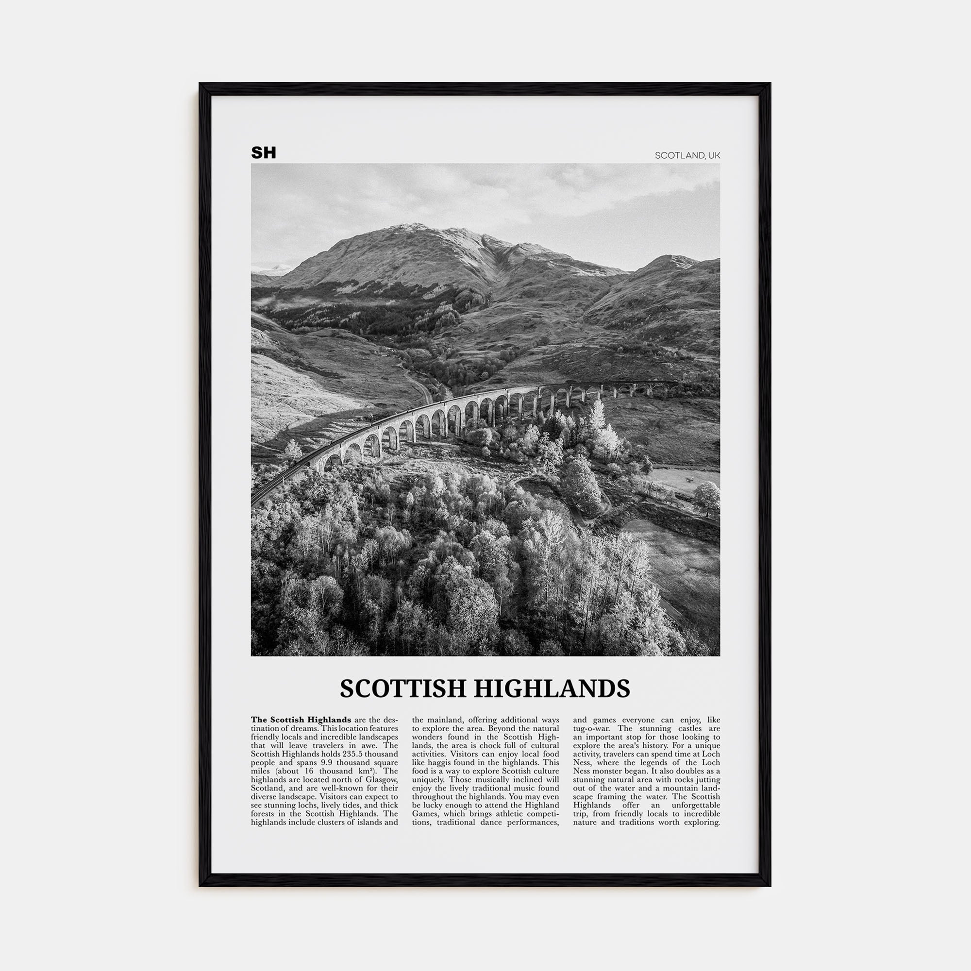 Scottish Highlands Travel B&W Poster