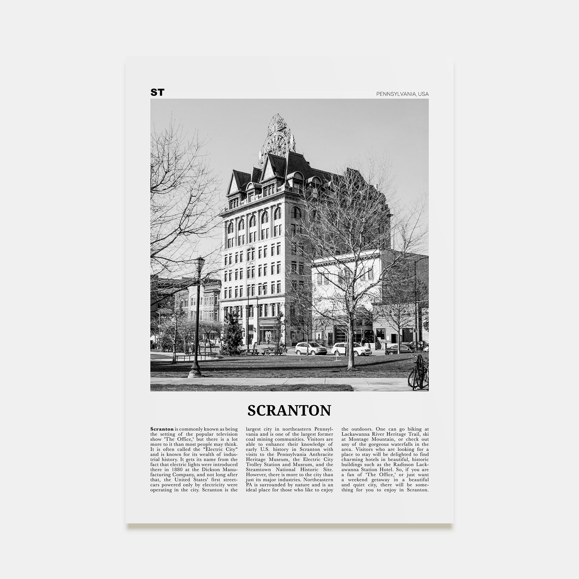 Scranton Travel B&W No 1 Poster