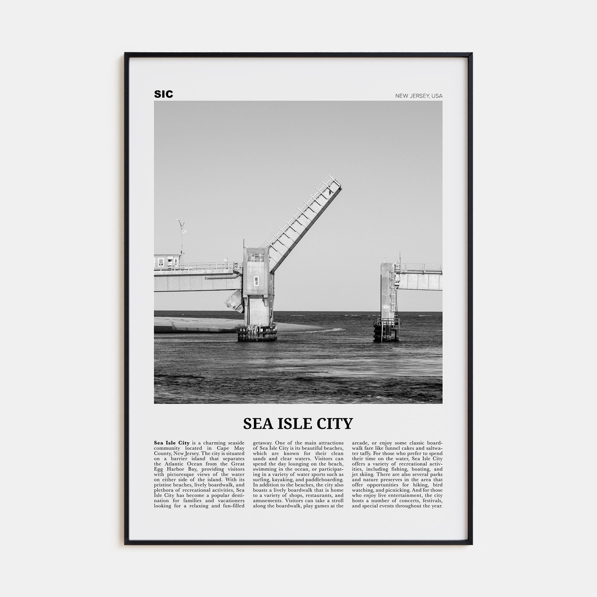 Sea Isle City Travel B&W Poster
