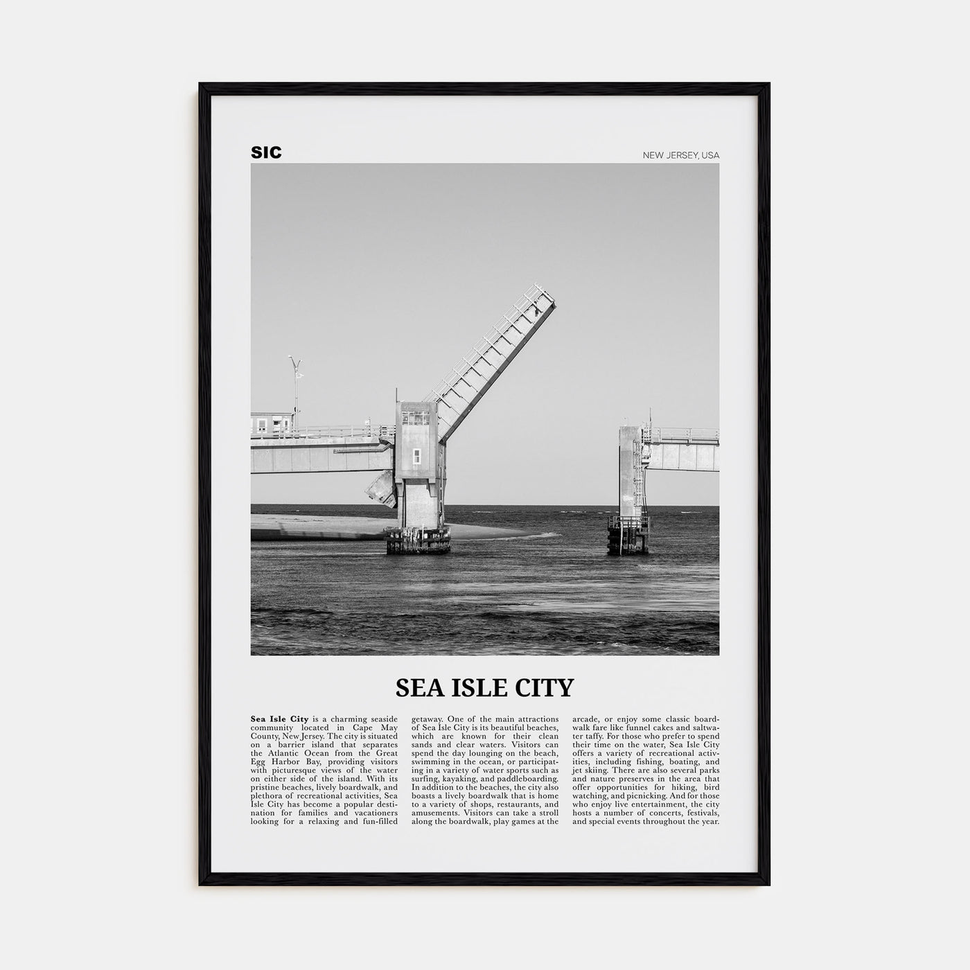Sea Isle City Travel B&W Poster
