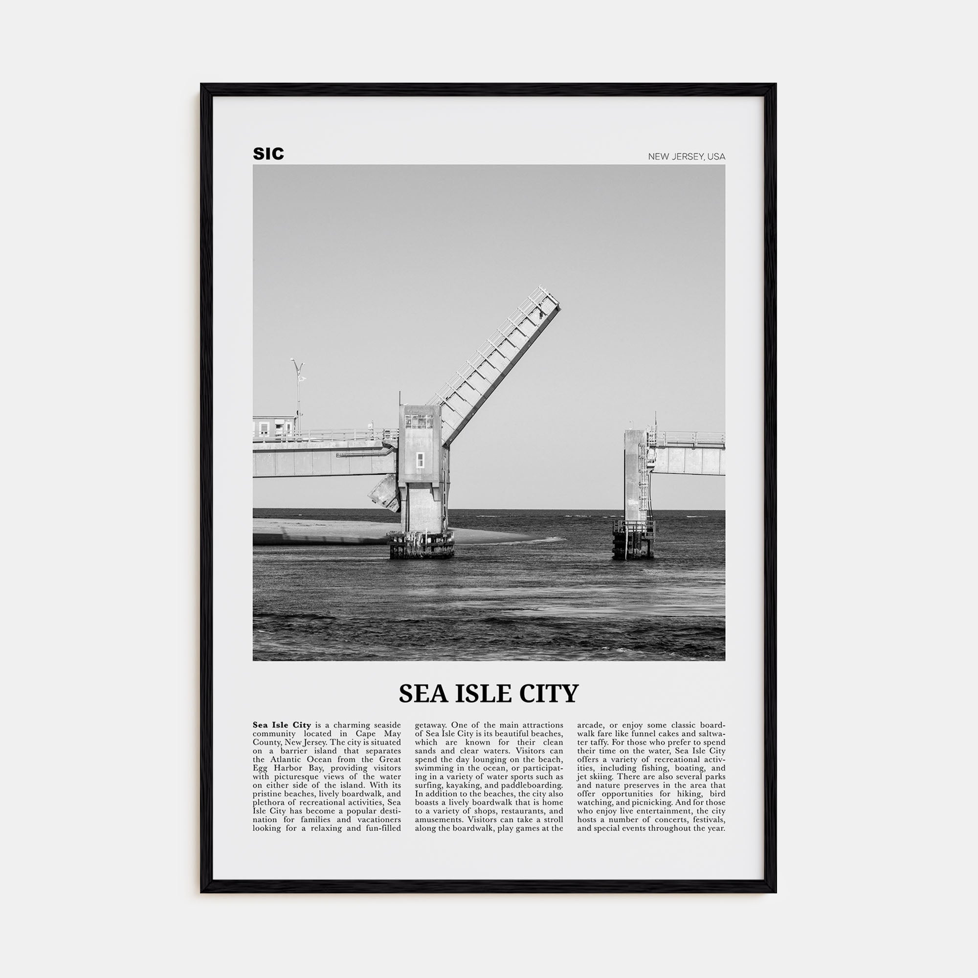 Sea Isle City Travel B&W Poster