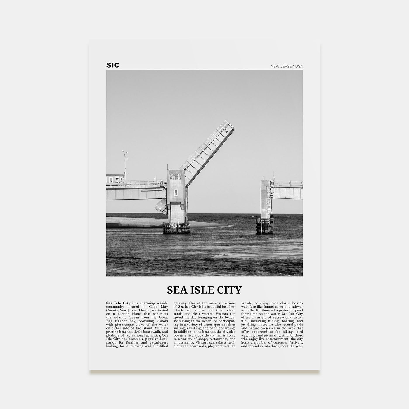 Sea Isle City Travel B&W Poster