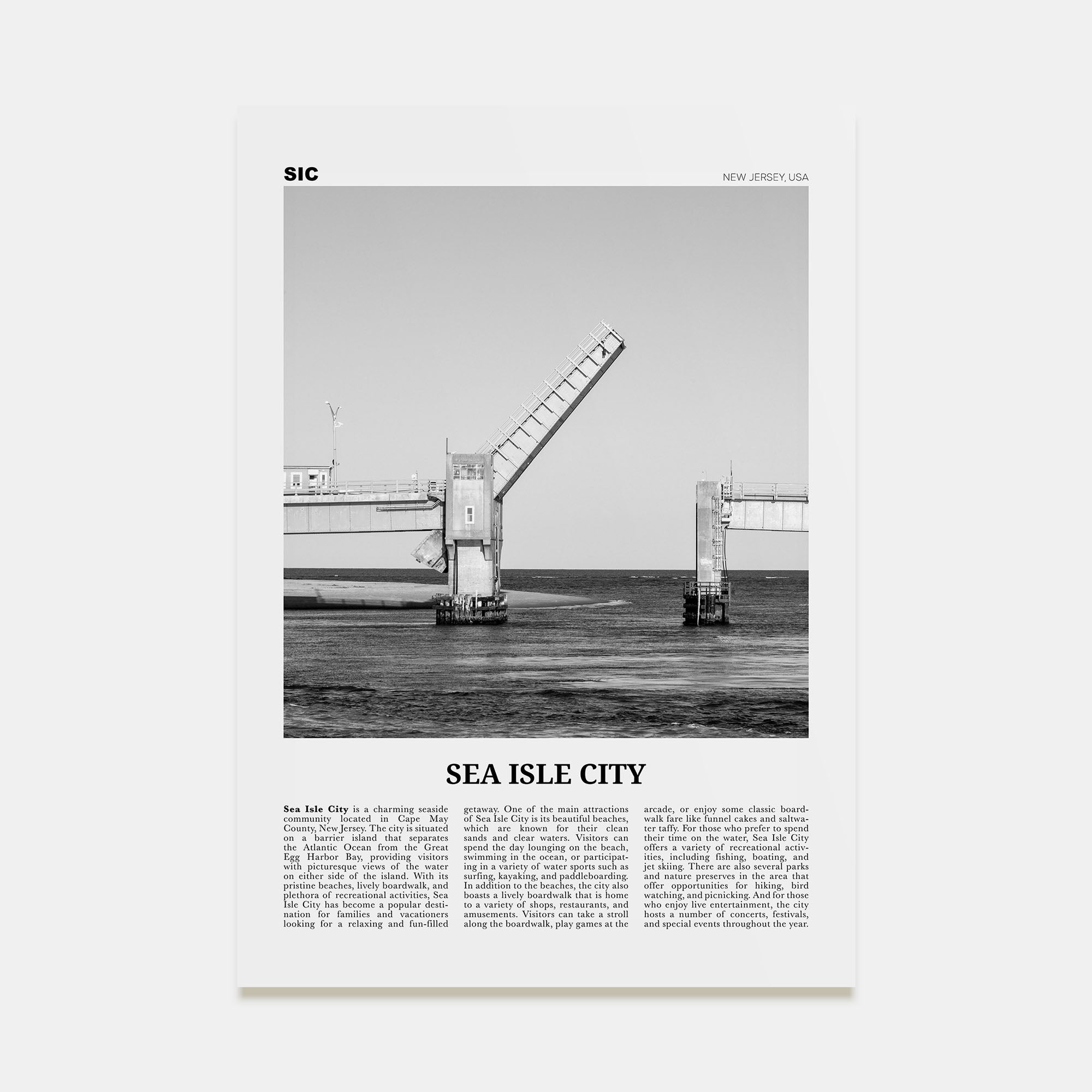 Sea Isle City Travel B&W Poster