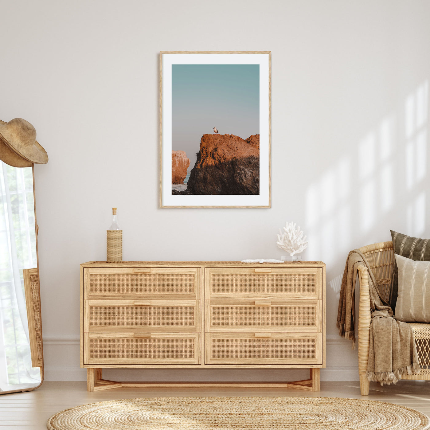 Seagull on a Beach Rock Photo Color Poster