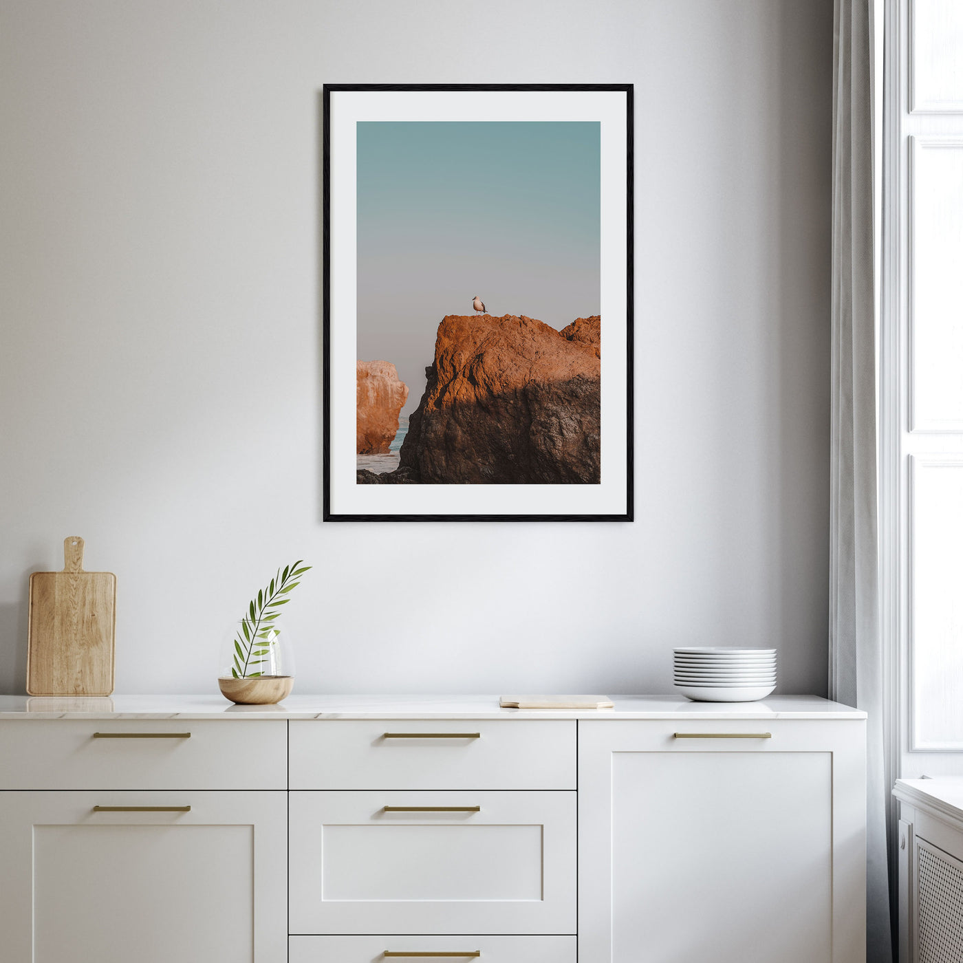 Seagull on a Beach Rock Photo Color Poster