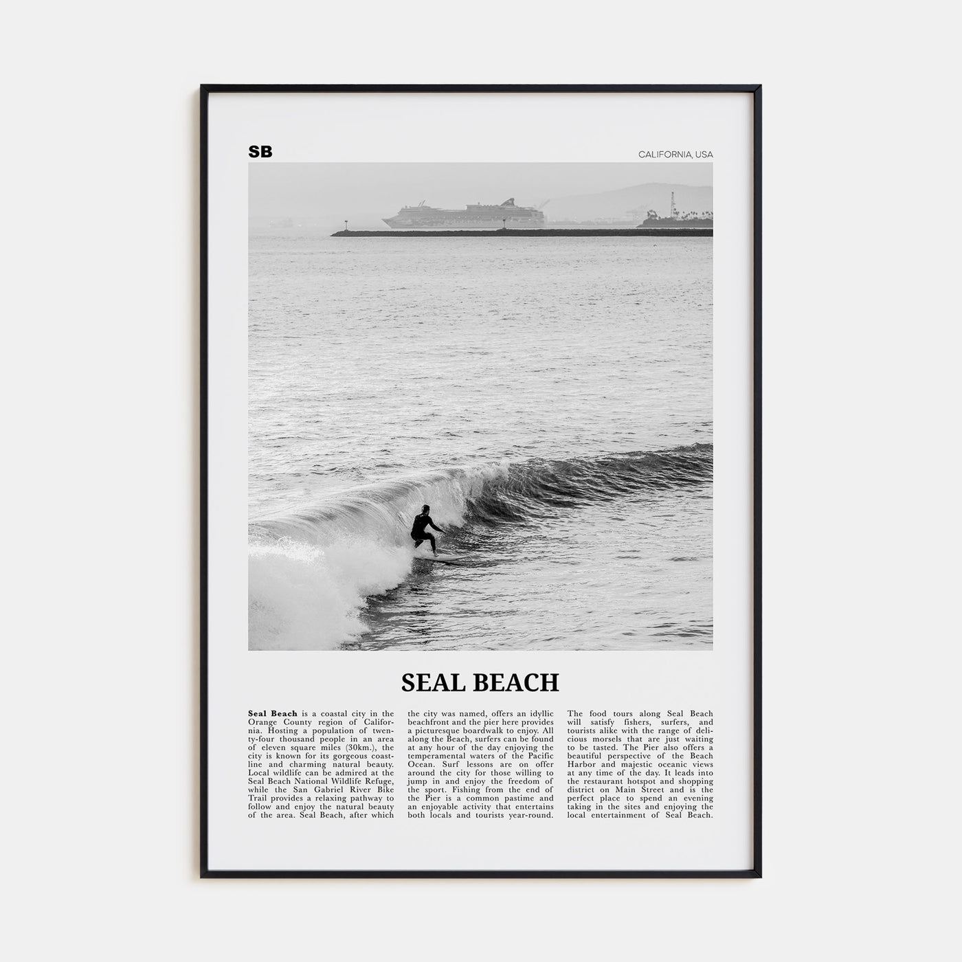 Seal Beach Travel B&W No 2 Poster