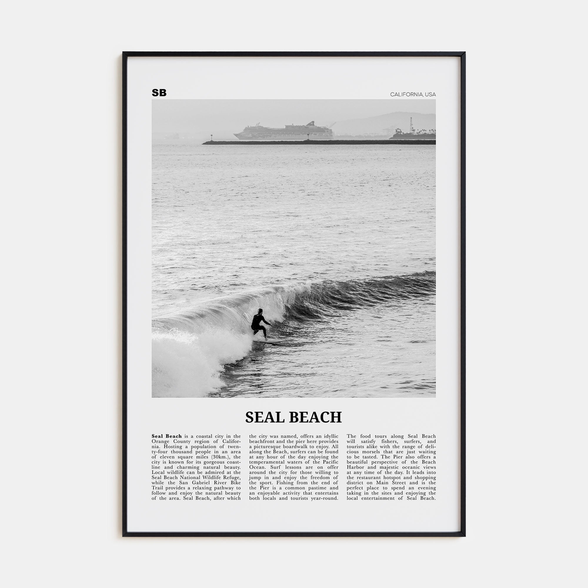 Seal Beach Travel B&W No 2 Poster