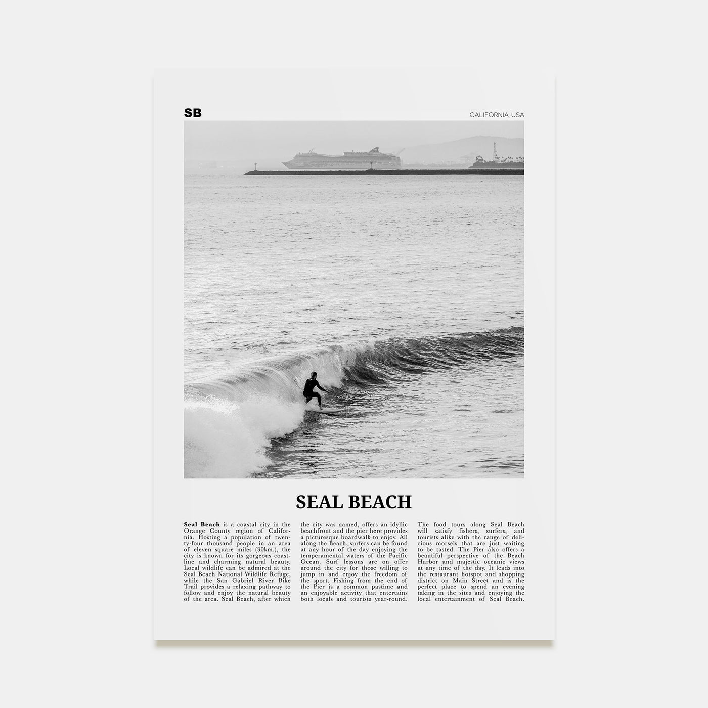 Seal Beach Travel B&W No 2 Poster