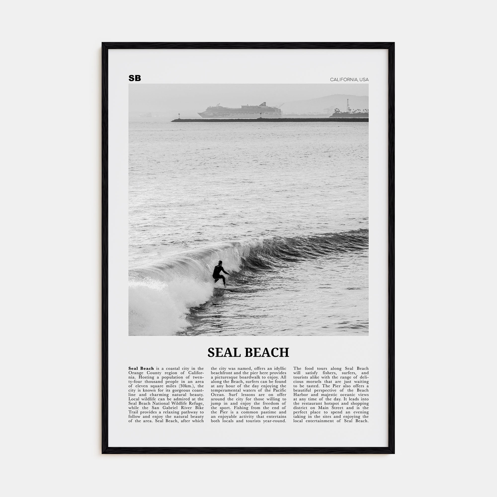 Seal Beach Travel B&W No 2 Poster