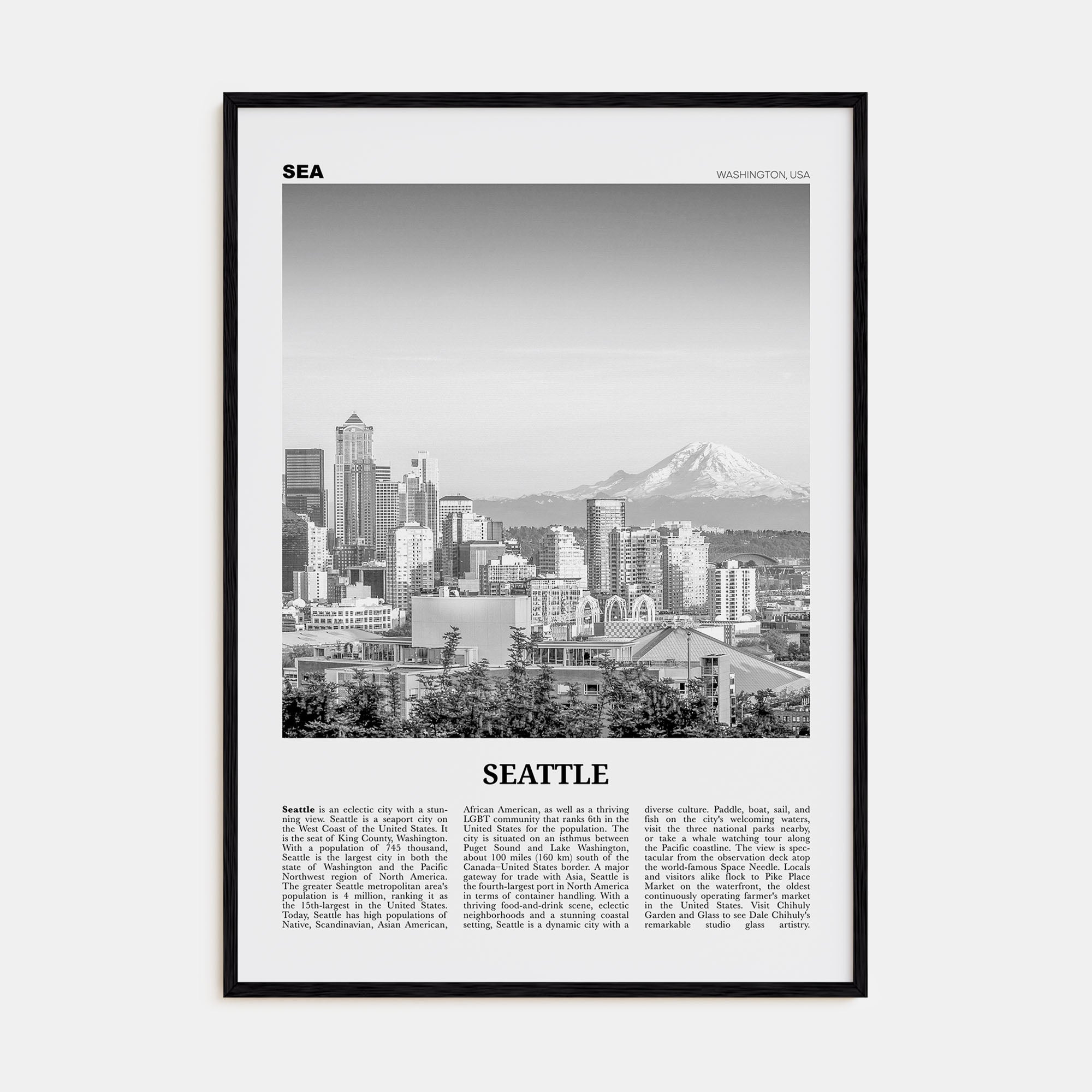 Seattle Travel B&W No 1 Poster