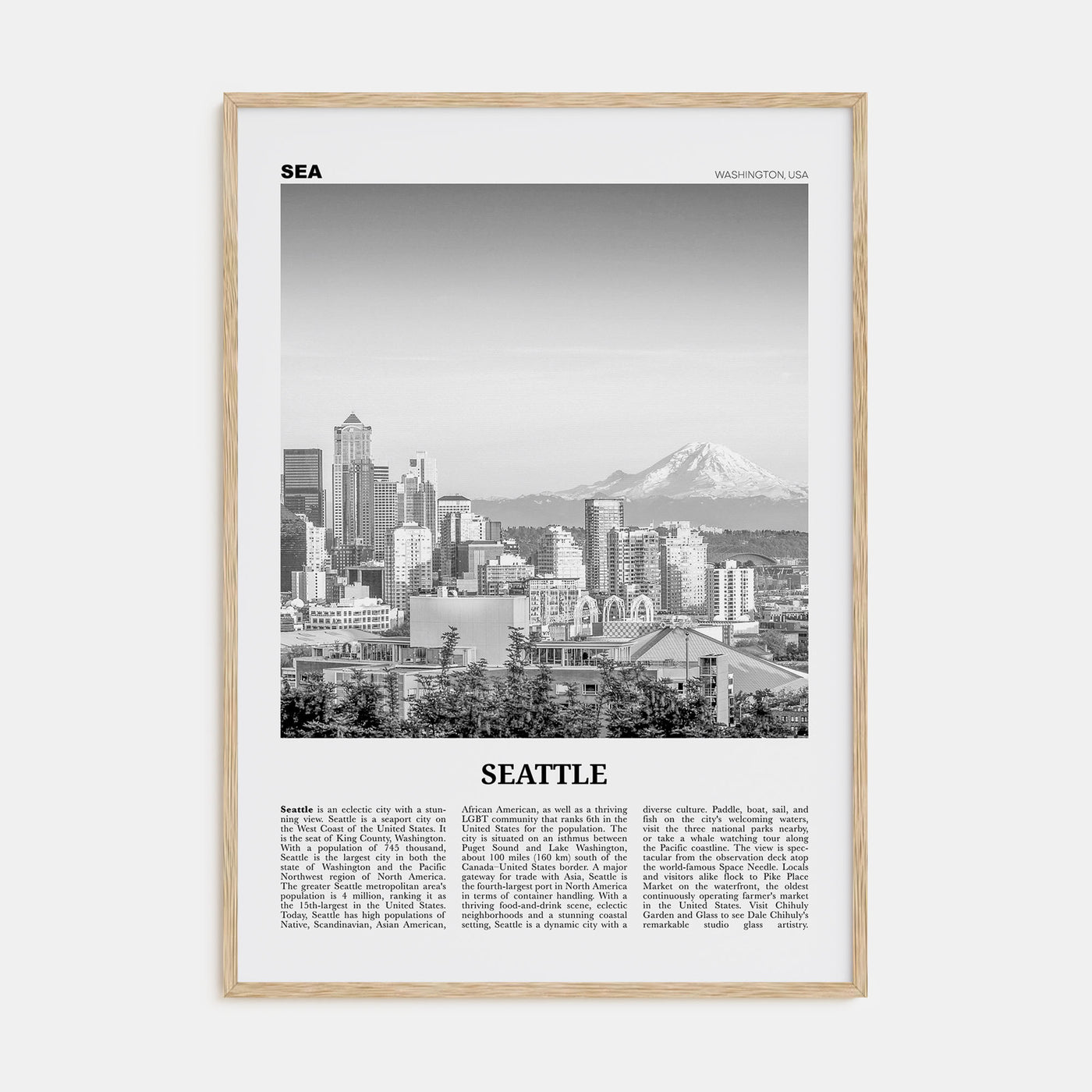Seattle Travel B&W No 1 Poster