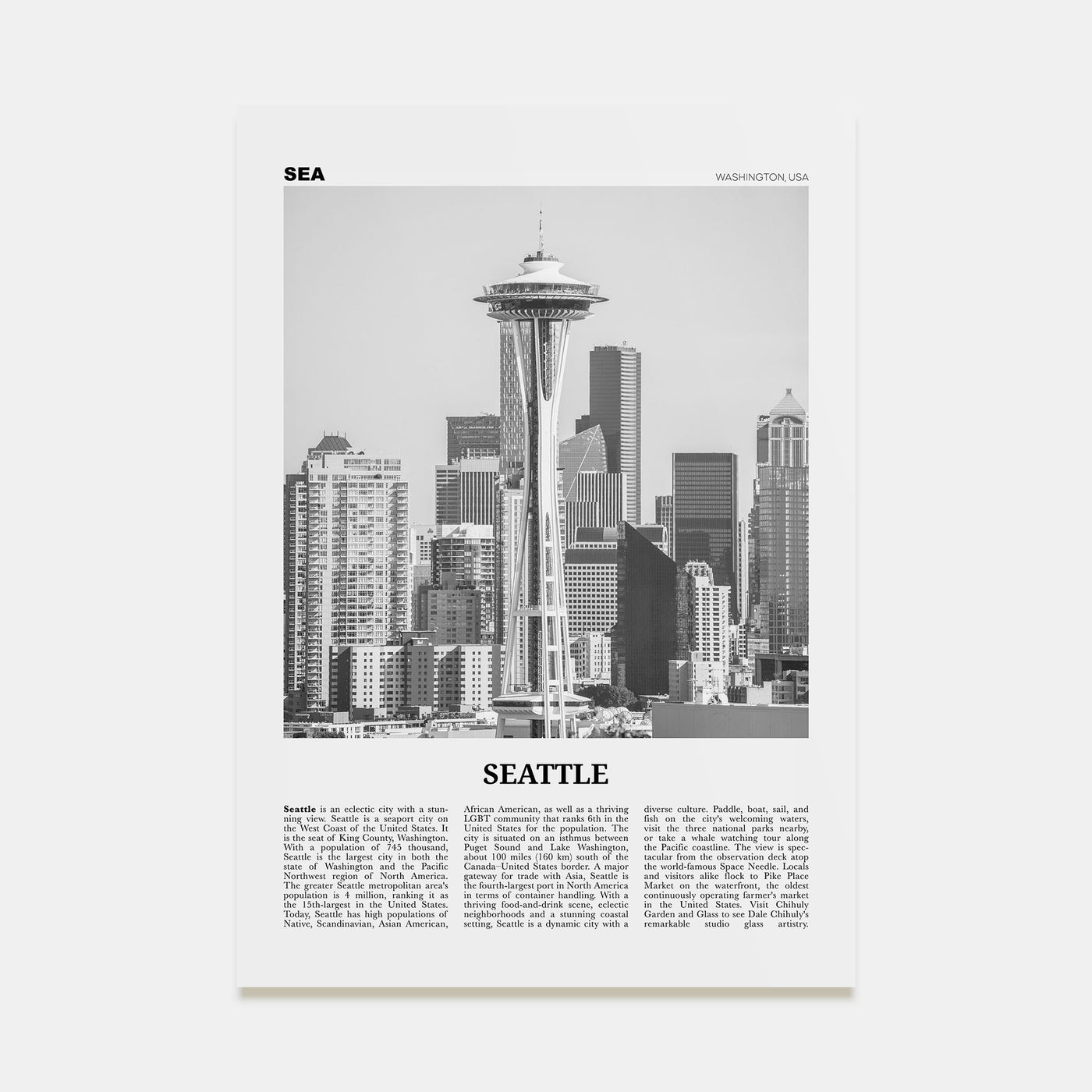 Seattle Travel B&W No 2 Poster