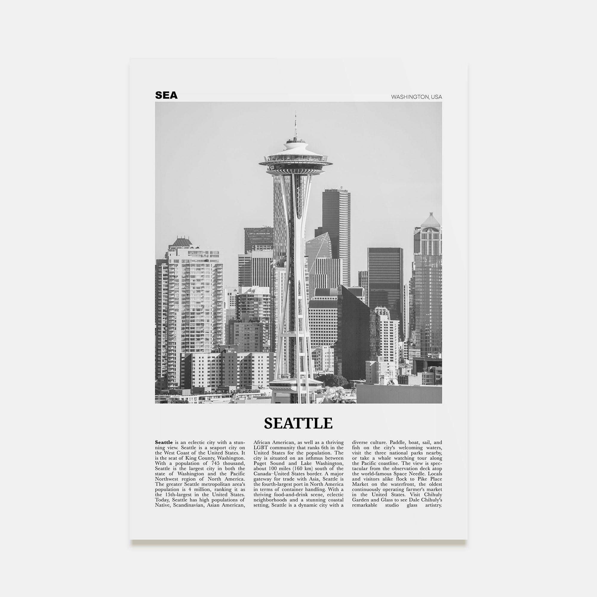 Seattle Travel B&W No 2 Poster