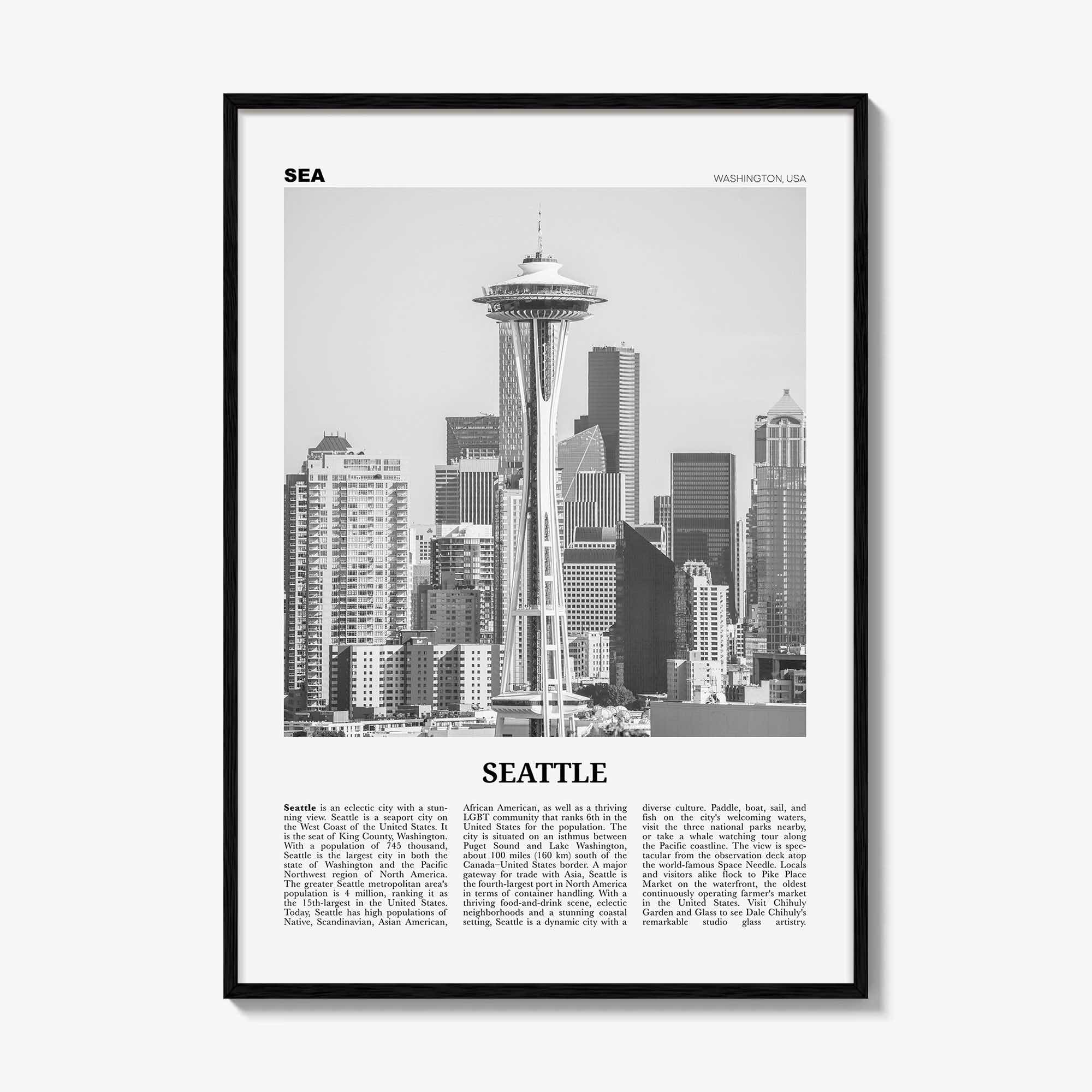 Seattle Print Black and White No 2, Seattle Wall Art, Seattle Poster, Seattle Photo, Seattle Decor, Washington, USA, United States