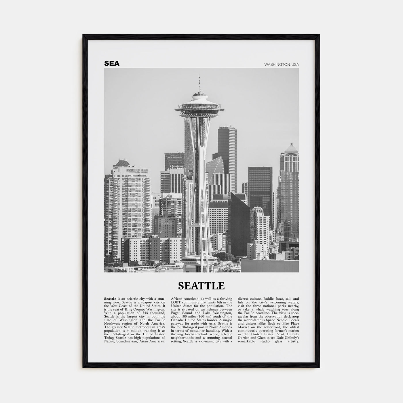 Seattle Travel B&W No 2 Poster