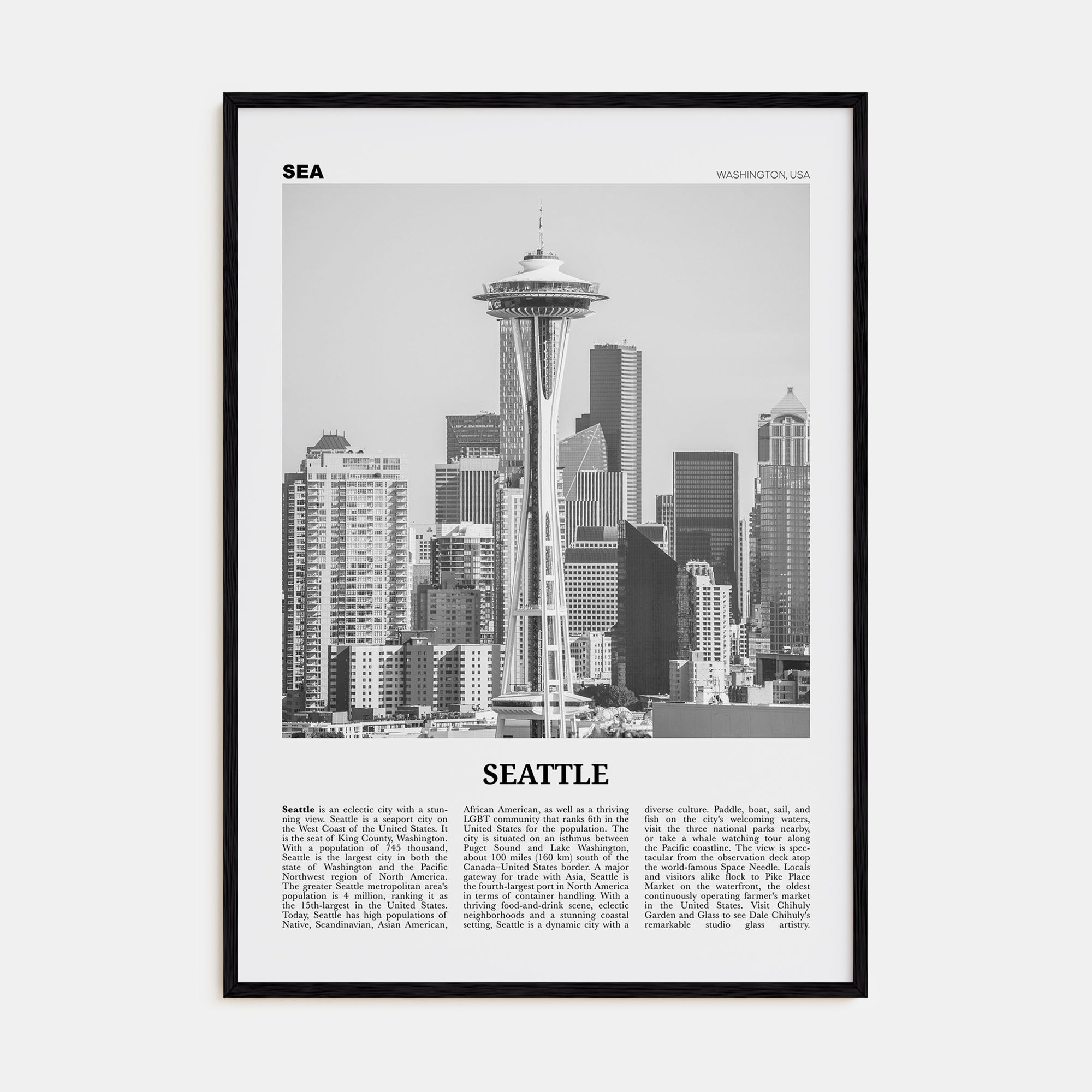 Seattle Travel B&W No 2 Poster