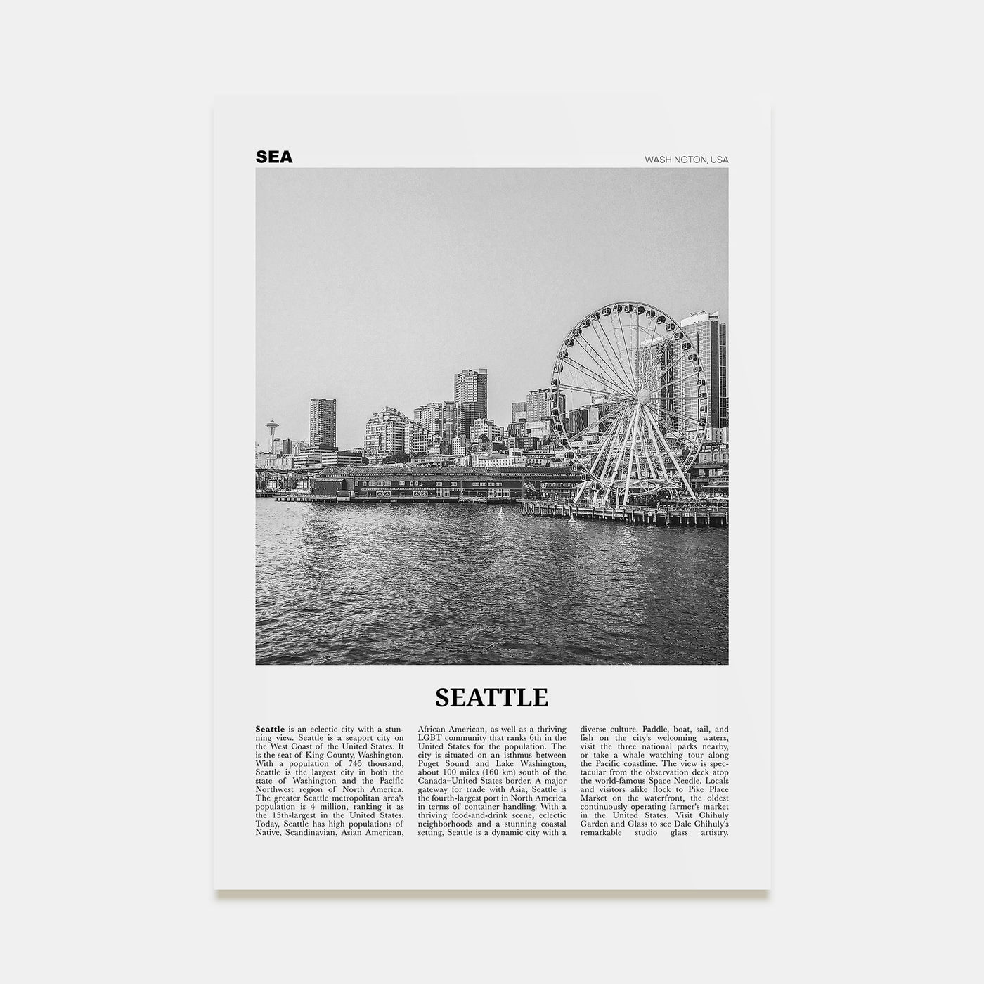 Seattle Travel B&W No 3 Poster