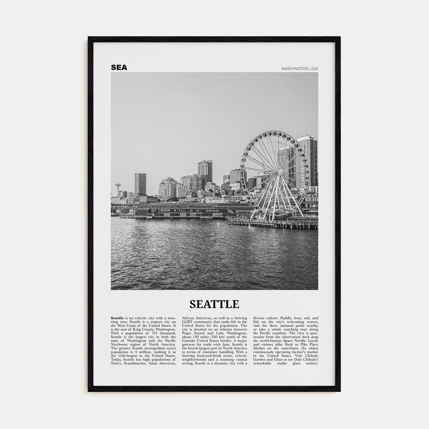 Seattle Travel B&W No 3 Poster