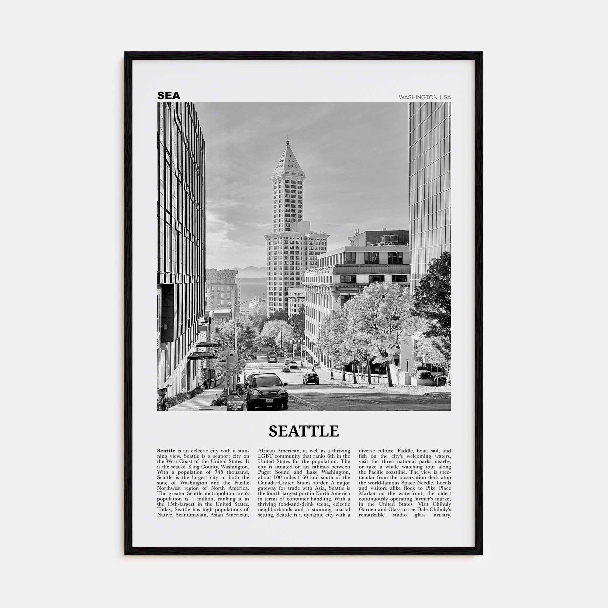 Seattle Travel B&W No 4 Poster