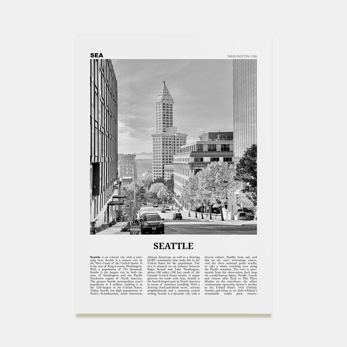 Seattle Travel B&W No 4 Poster