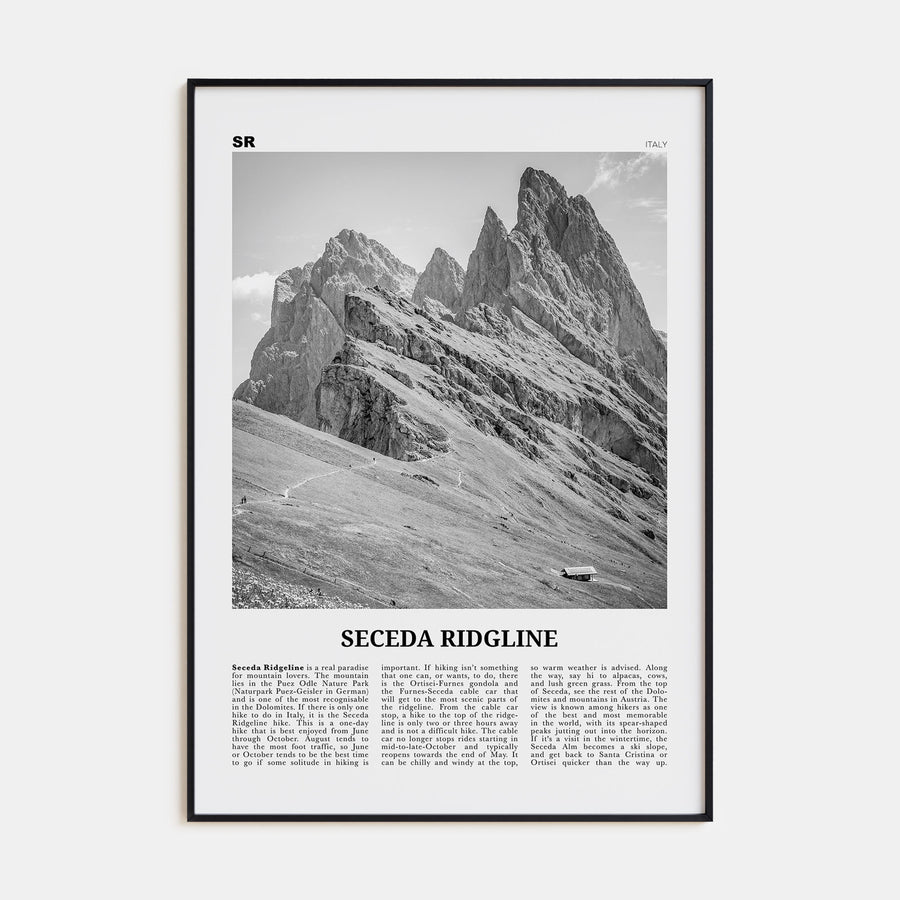 Seceda Ridgeline Travel B&W Poster