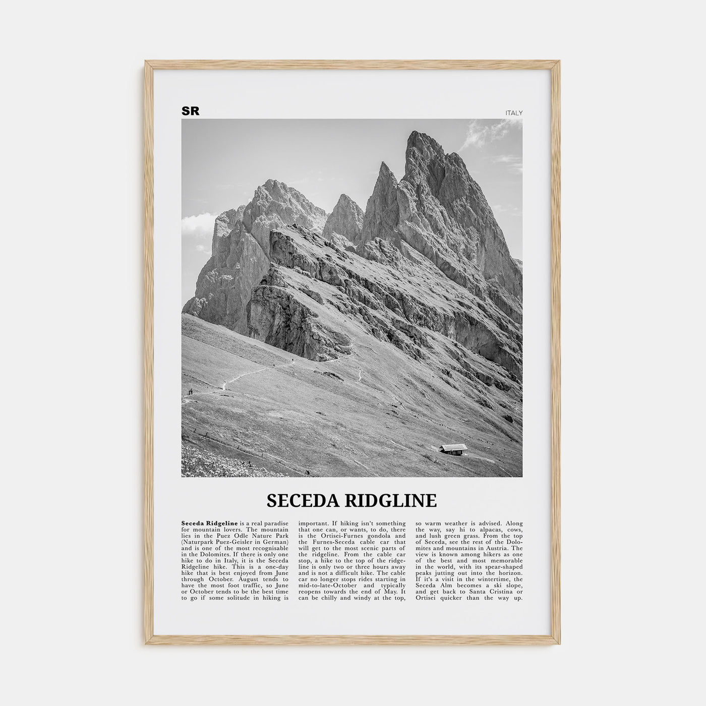 Seceda Ridgeline Travel B&W Poster