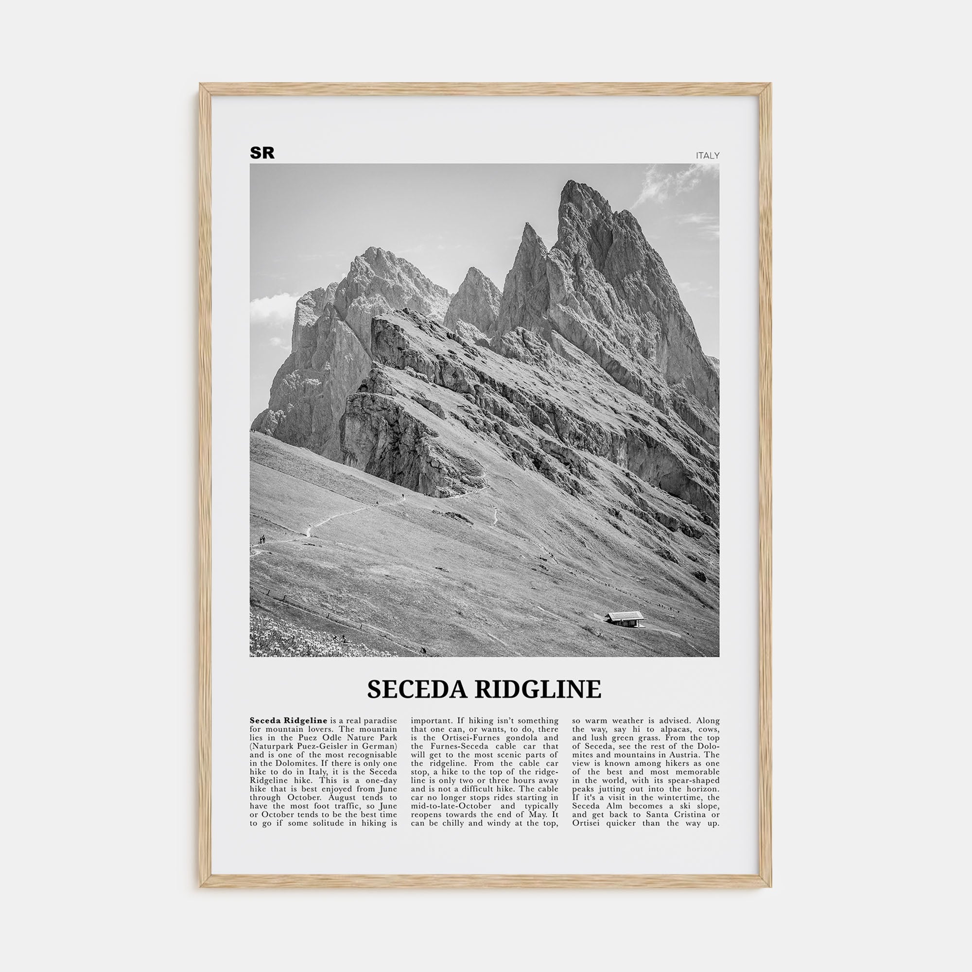 Seceda Ridgeline Travel B&W Poster