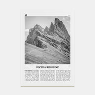 Seceda Ridgeline Travel B&W Poster