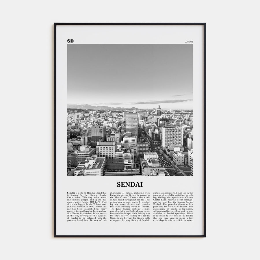 Sendai Travel B&W Poster