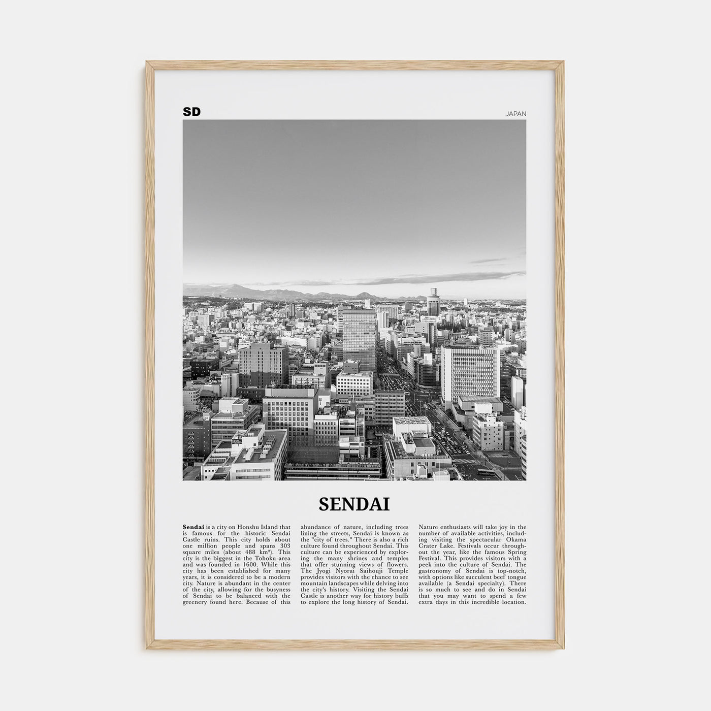 Sendai Travel B&W Poster