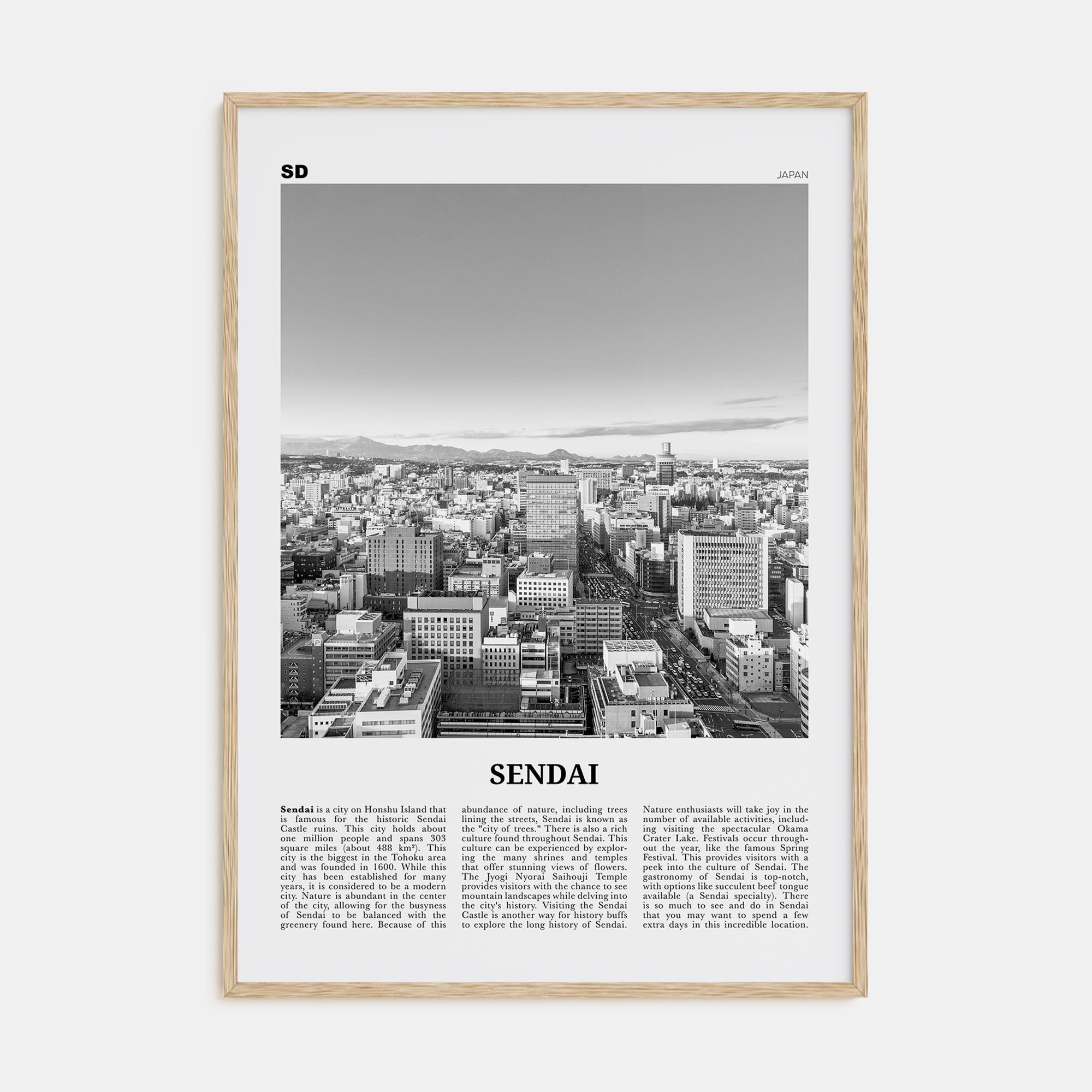 Sendai Travel B&W Poster