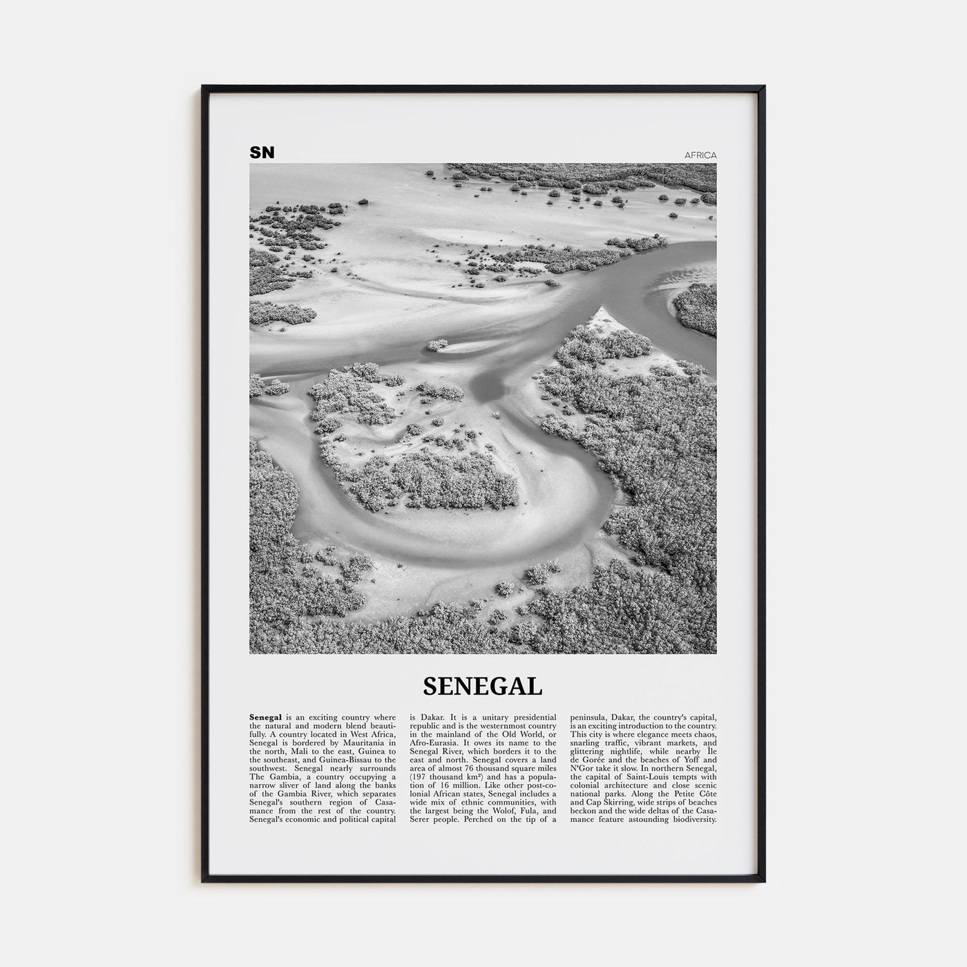 Senegal Travel B&W Poster