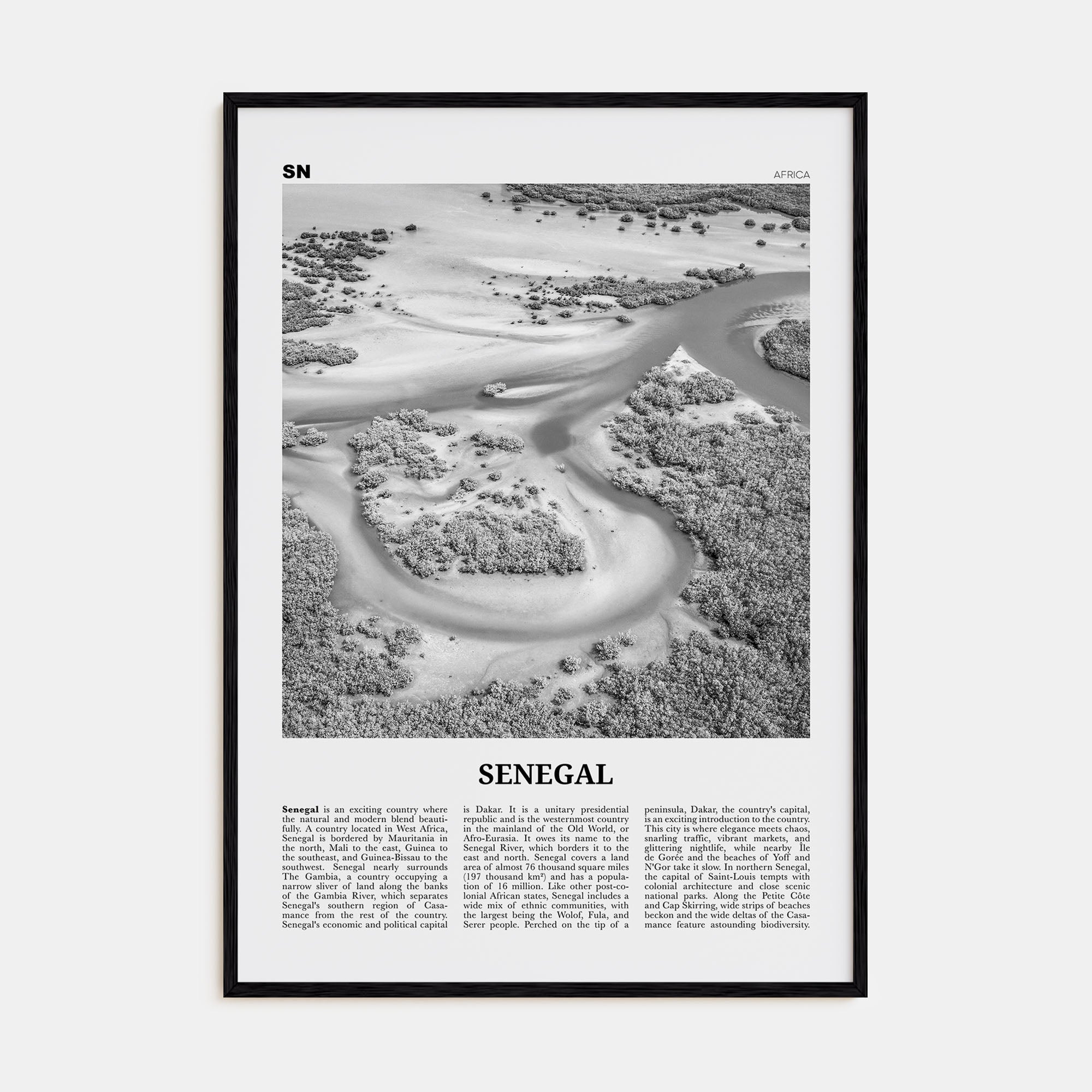 Senegal Travel B&W Poster