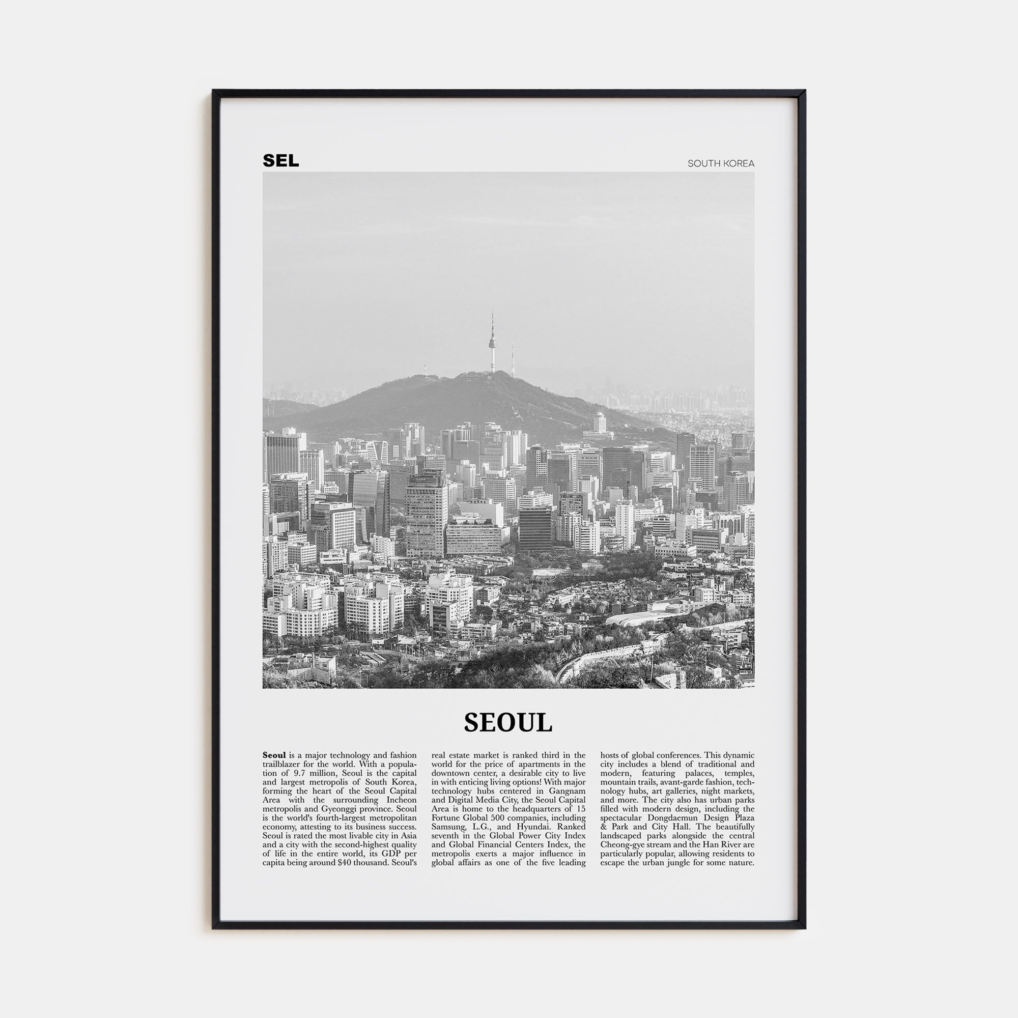 Seoul Travel B&W No 2 Poster