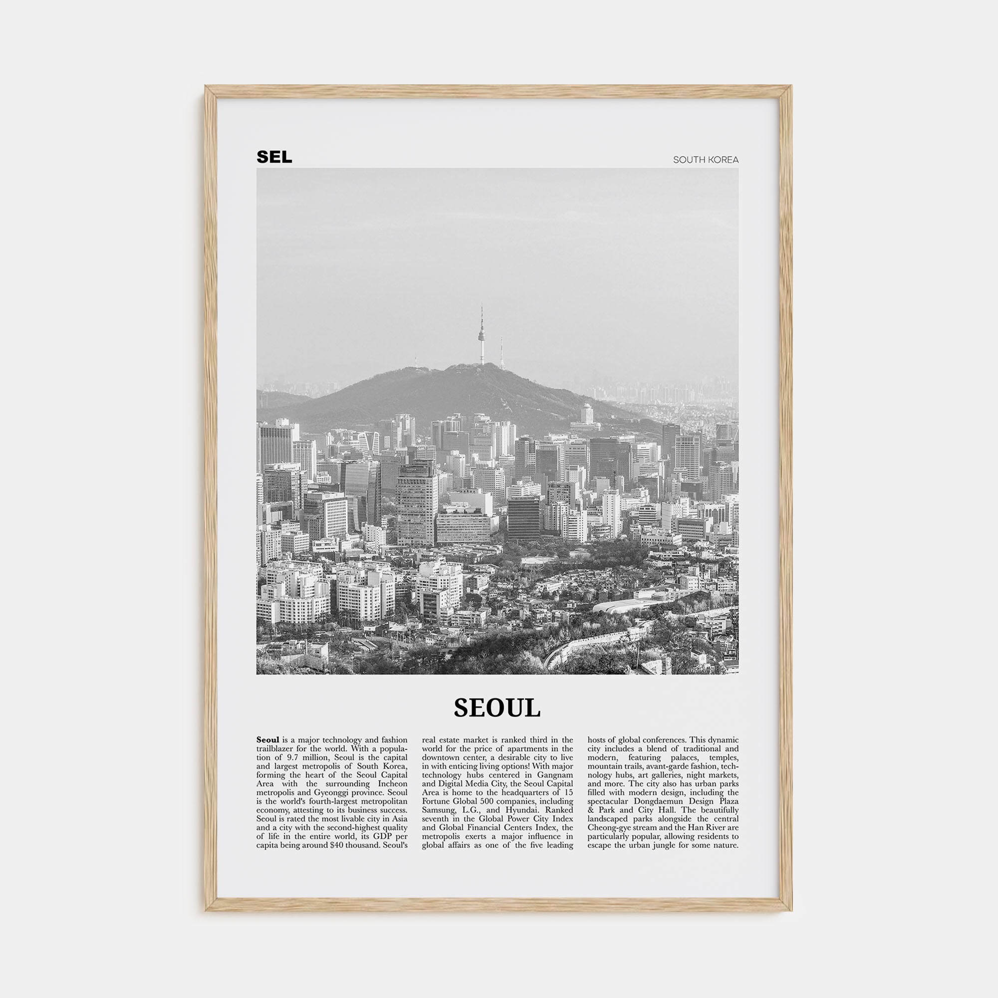 Seoul Travel B&W No 2 Poster