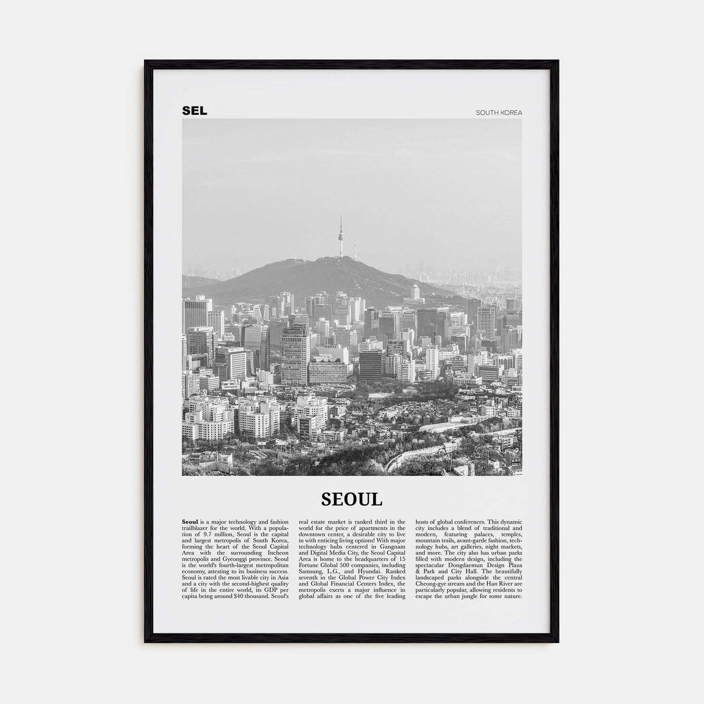 Seoul Travel B&W No 2 Poster