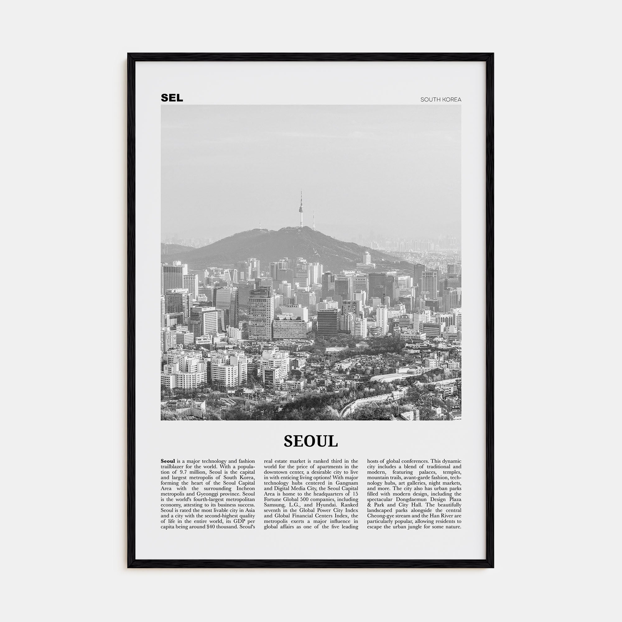 Seoul Travel B&W No 2 Poster