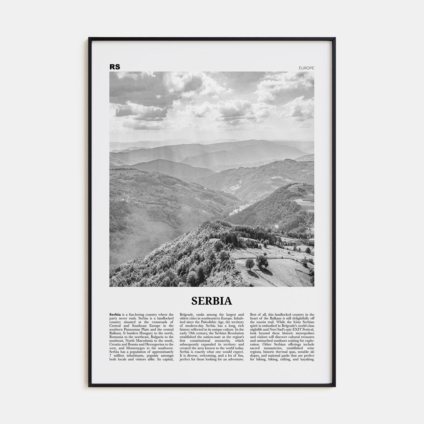 Serbia Travel B&W Poster