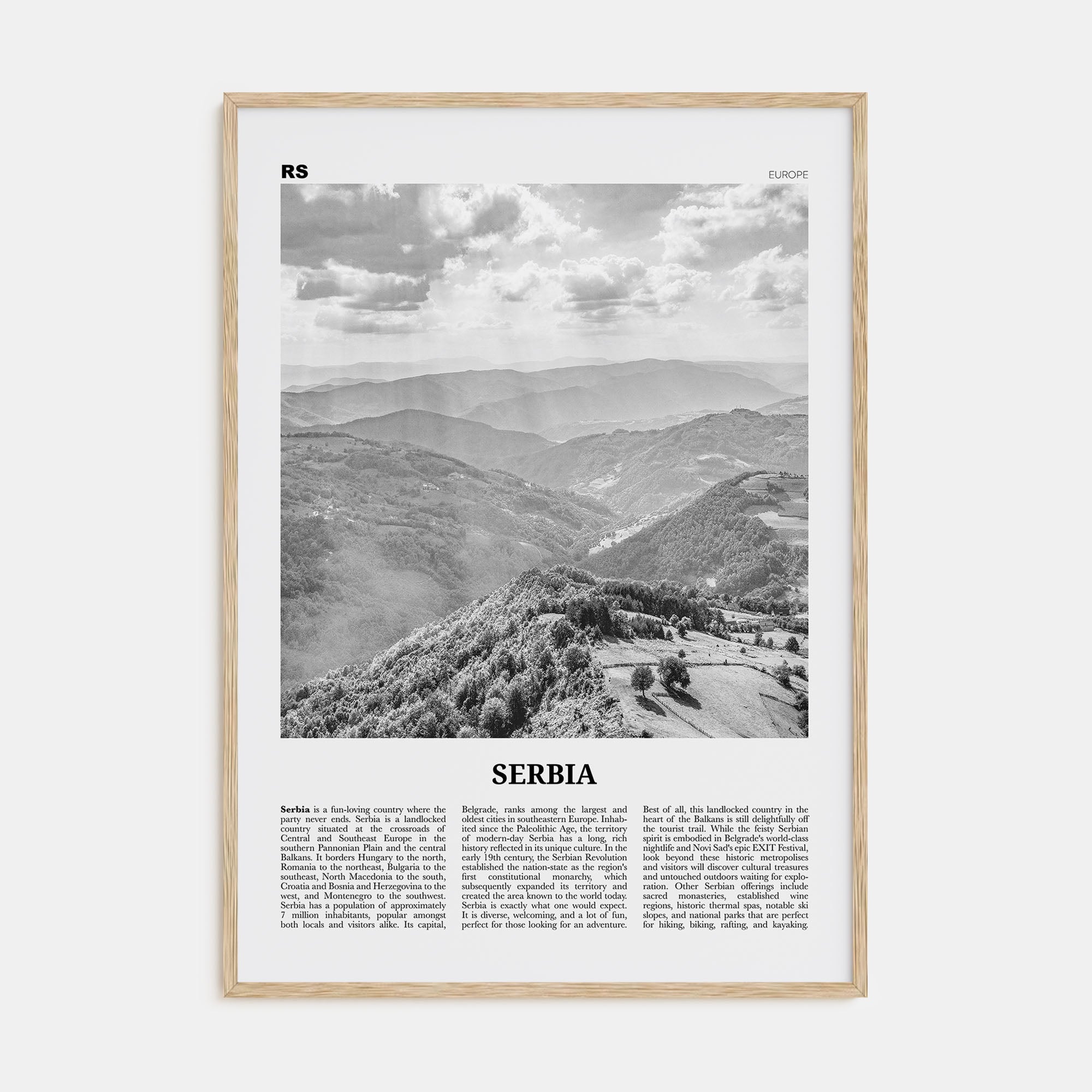 Serbia Travel B&W Poster