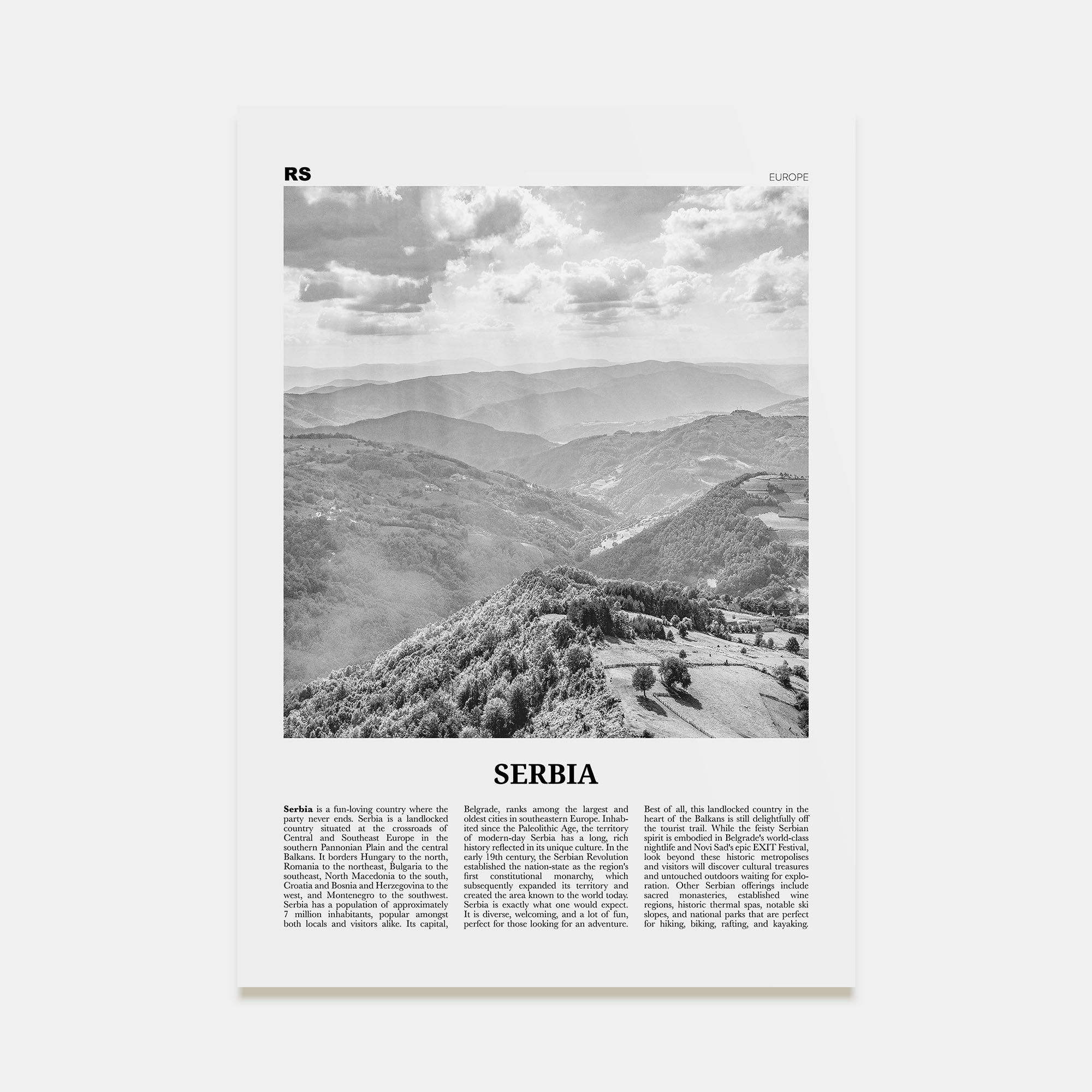 Serbia Travel B&W Poster