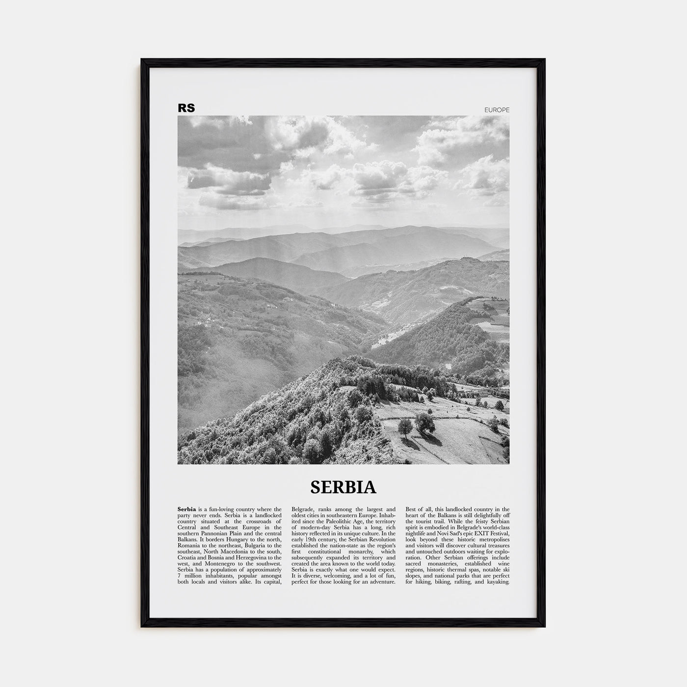 Serbia Travel B&W Poster