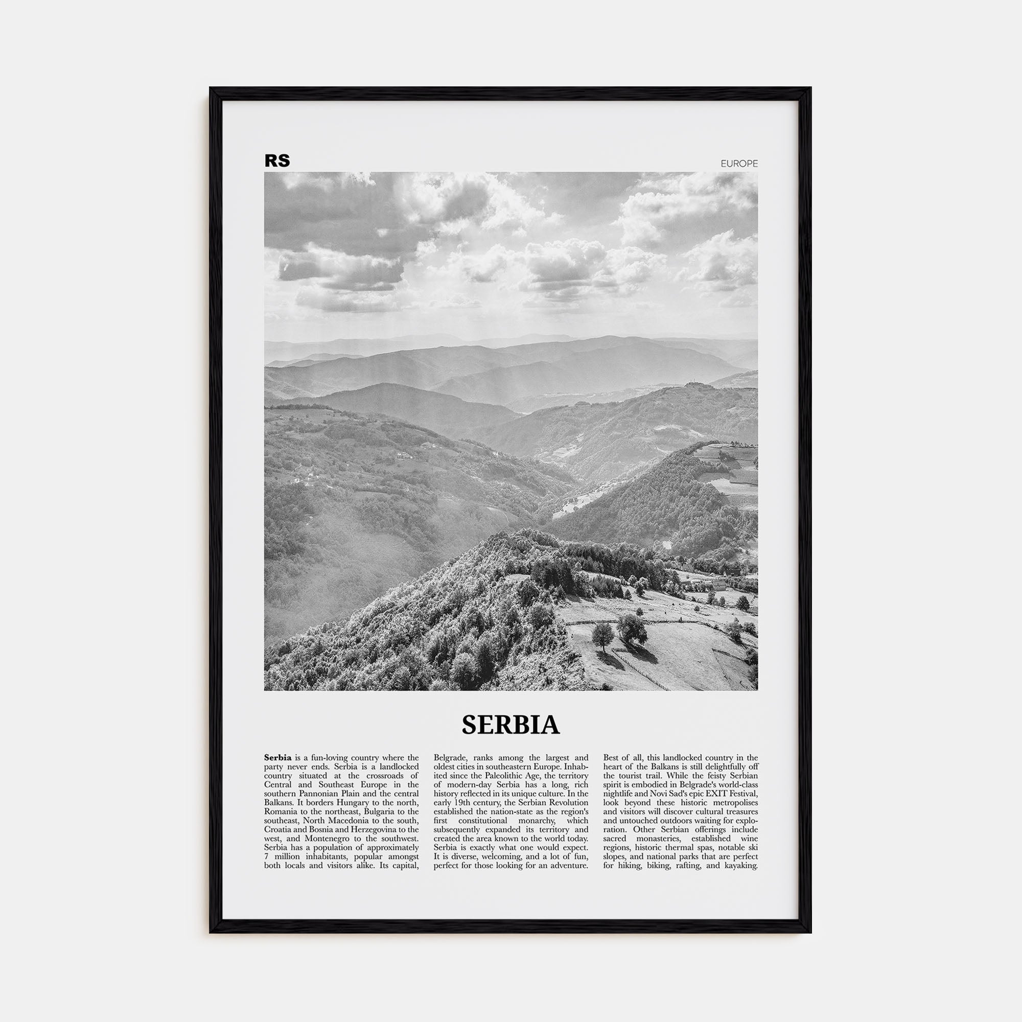 Serbia Travel B&W Poster