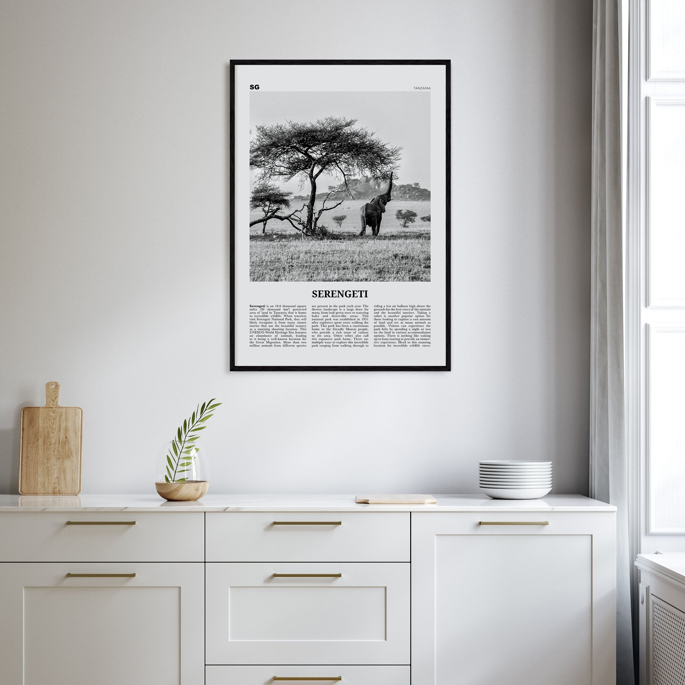 Serengeti National Park Travel B&W Poster