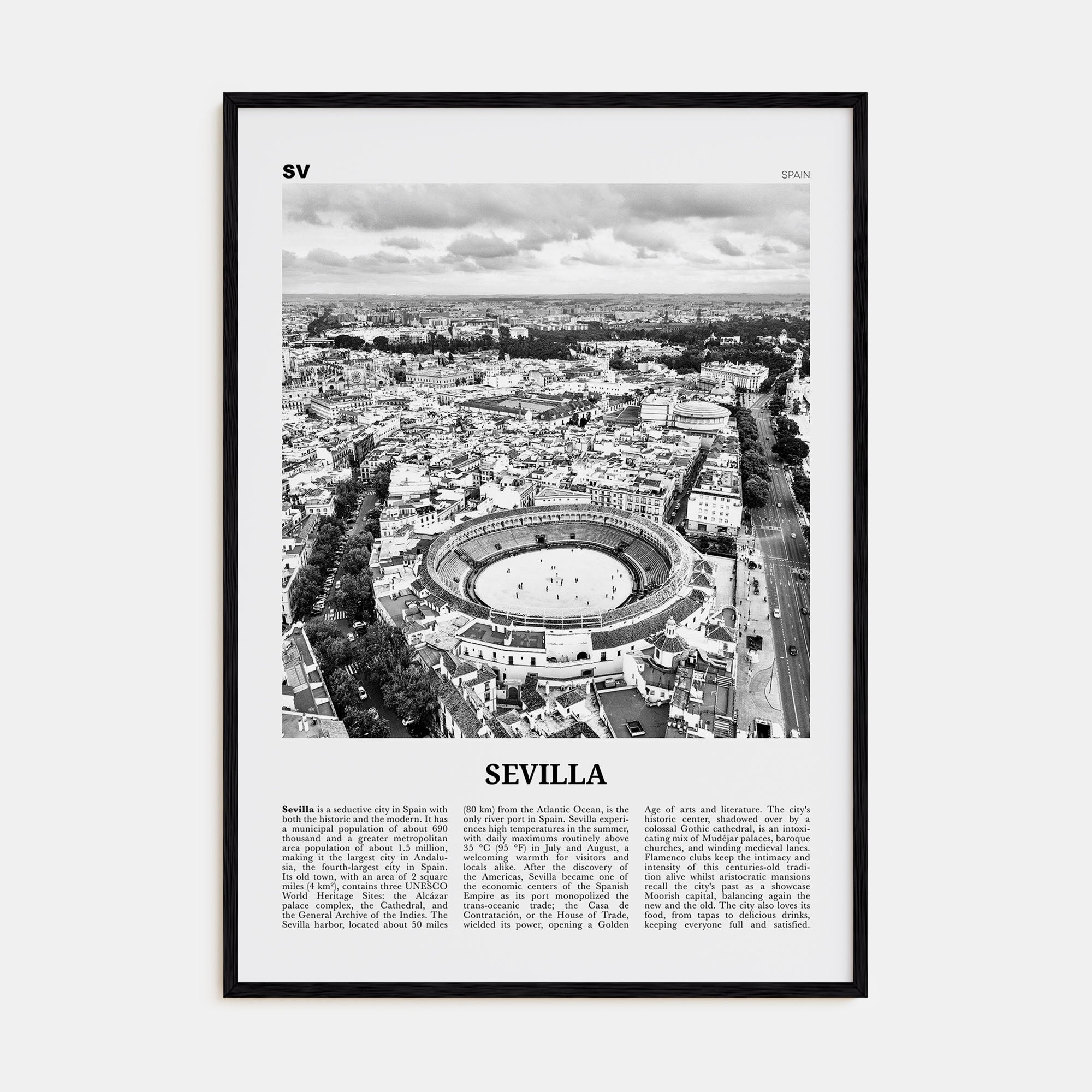 Sevilla Travel B&W Poster