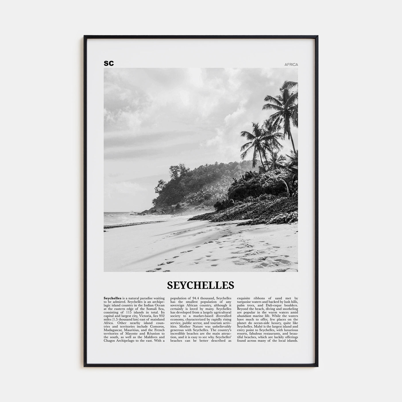Seychelles Travel B&W Poster