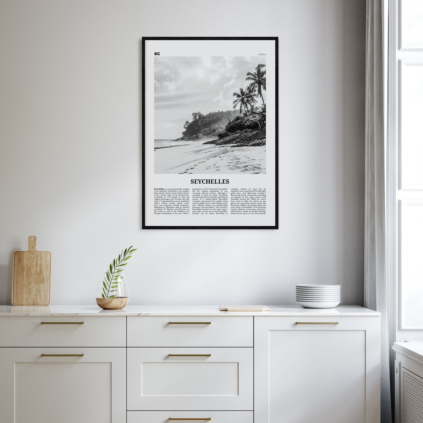 Seychelles Travel B&W Poster