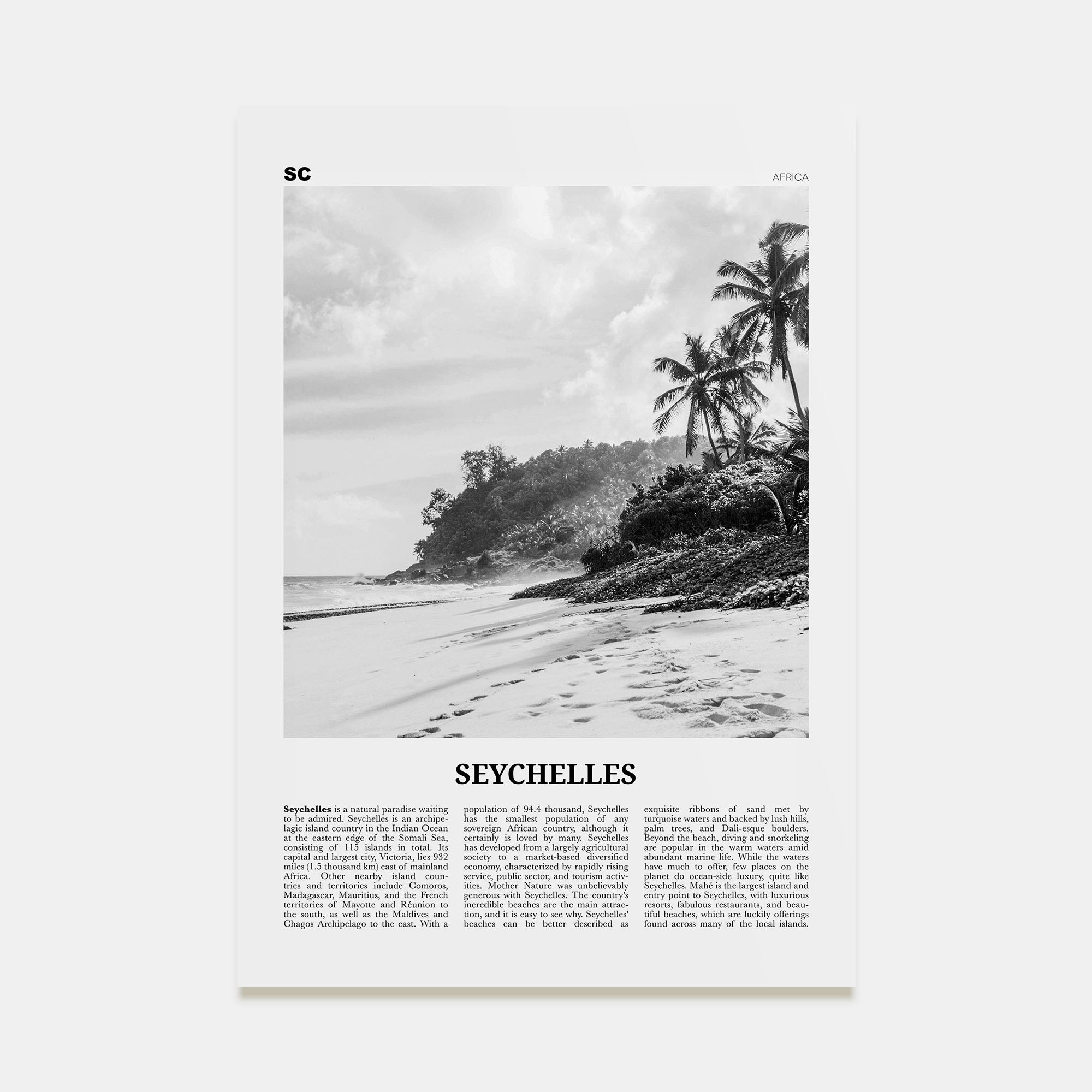Seychelles Travel B&W Poster