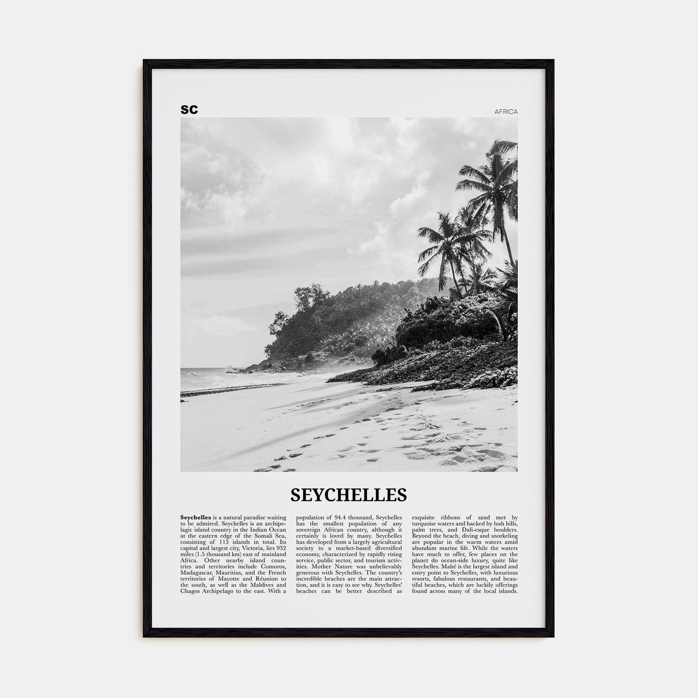 Seychelles Travel B&W Poster