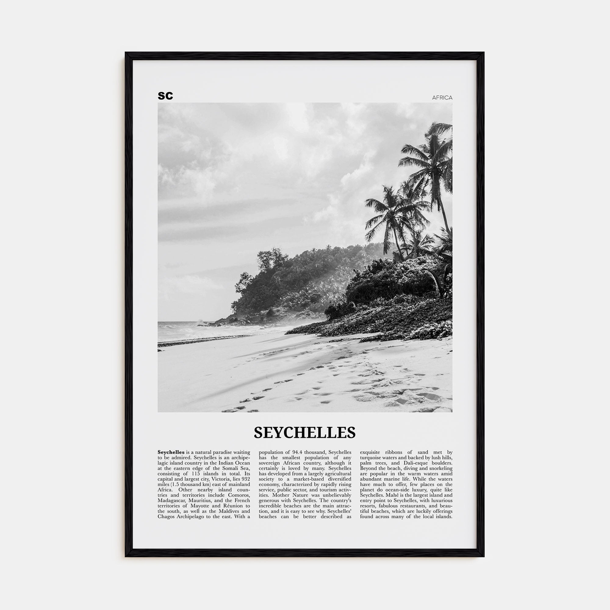 Seychelles Travel B&W Poster